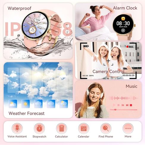 Smart Watches for Women with Diamonds (Make/Answer Call) 1.19" AMOLED Screen Fitness Tracker Heart Rate Sleep Monitor 100+ Sport Modes Waterproof Smartwatch with Various Dials for iPhone Android Phone in Kuwait