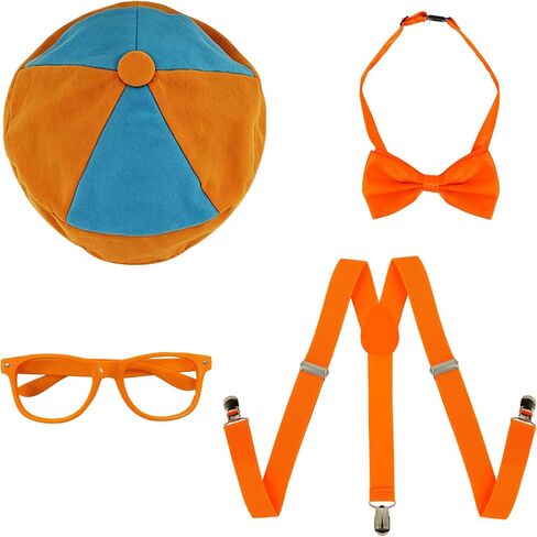 4PCS Halloween Costume Kit Accessories Adult Blue Orange Hat Suspenders Bowtie Glasses Set Nerd Cosplay Props in Saudi Arabia