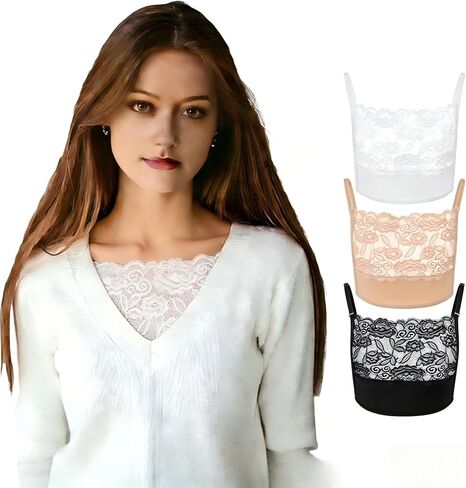 Lace Cleavage Cover Up for Low Neckline,Modesty Panel for Women,Clip On Mock Camisole Snap to Bra Insert in Saudi Arabia