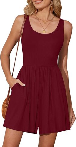 DouBCQ Womens Summer Romper Sleeveless Casual Short Jumpsuits One Piece Beach Outfits with Pockets in Saudi Arabia