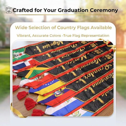 First Generation Reversible Graduation Stole Class of 2026, Flag Sash with Red Tassel 72" for School Graduates in Kuwait