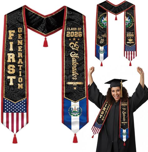 First Generation Reversible Graduation Stole Class of 2026, Flag Sash with Red Tassel 72" for School Graduates in Kuwait