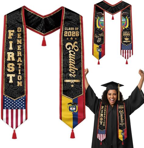 First Generation Reversible Graduation Stole Class of 2026, Flag Sash with Red Tassel 72" for School Graduates in Kuwait
