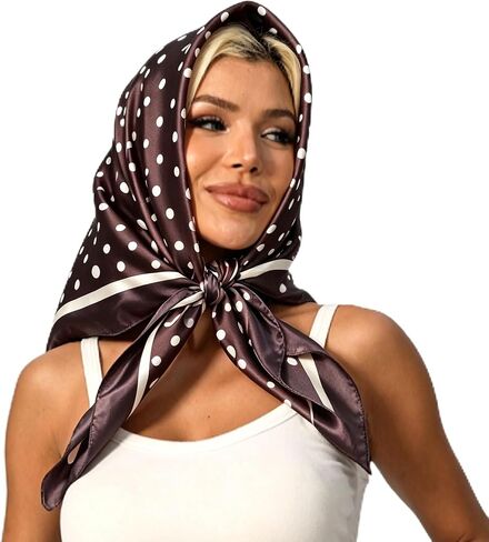 Polka Dot Satin Head Scarf for Women Like Silk Purse Bag Neck Scarf for Hair Wrapping Bandanas Square Shawl Wraps in Kuwait