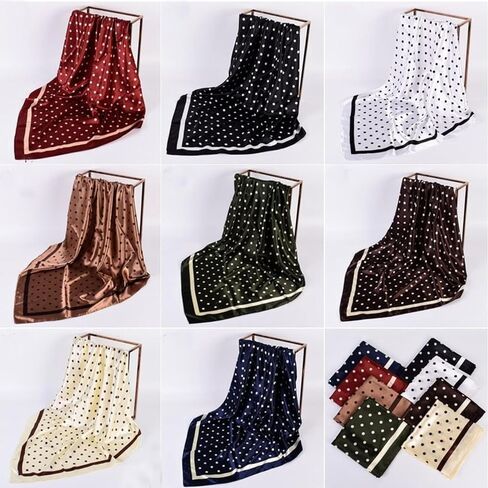 Polka Dot Satin Head Scarf for Women Like Silk Purse Bag Neck Scarf for Hair Wrapping Bandanas Square Shawl Wraps in Kuwait