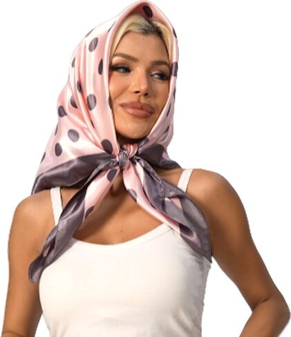 Polka Dot Satin Head Scarf for Women Like Silk Purse Bag Neck Scarf for Hair Wrapping Bandanas Square Shawl Wraps in Kuwait