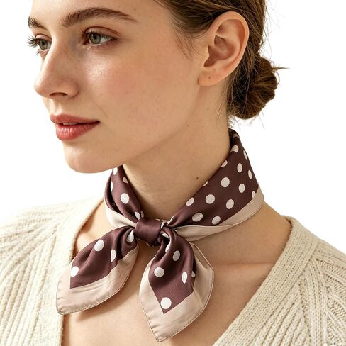 Polka Dot Satin Head Scarf for Women Like Silk Purse Bag Neck Scarf for Hair Wrapping Bandanas Square Shawl Wraps in Kuwait