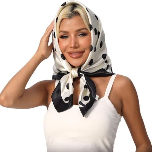 Polka Dot Satin Head Scarf for Women Like Silk Purse Bag Neck Scarf for Hair Wrapping Bandanas Square Shawl Wraps in Kuwait