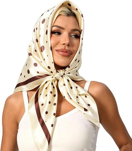 Polka Dot Satin Head Scarf for Women Like Silk Purse Bag Neck Scarf for Hair Wrapping Bandanas Square Shawl Wraps in Kuwait