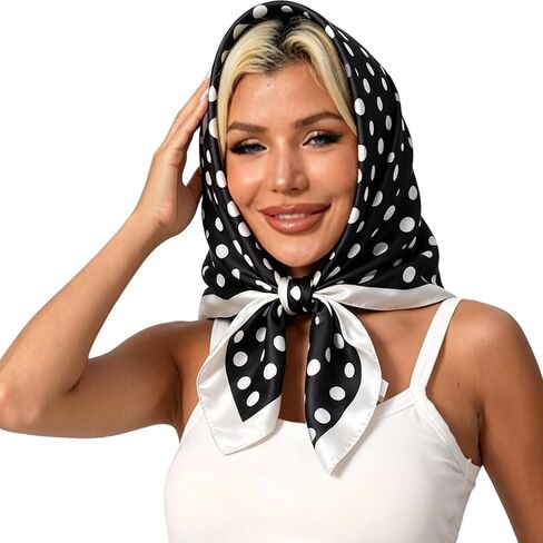 Polka Dot Satin Head Scarf for Women Like Silk Purse Bag Neck Scarf for Hair Wrapping Bandanas Square Shawl Wraps in Kuwait