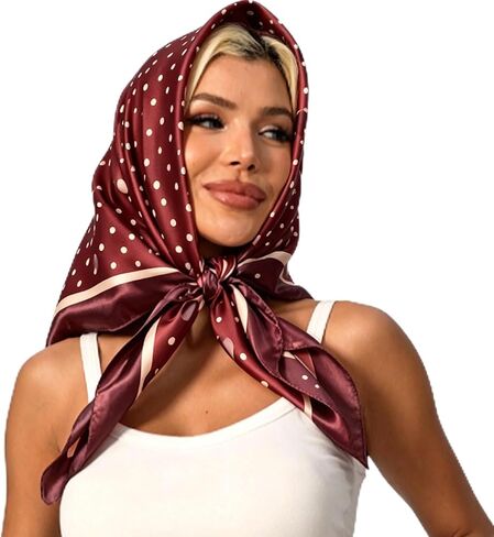 Polka Dot Satin Head Scarf for Women Like Silk Purse Bag Neck Scarf for Hair Wrapping Bandanas Square Shawl Wraps in Kuwait