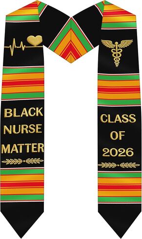 Romart Graduation Stole Class of 2026, African Kente Black Nurse Virgen de Guadalupe Embroidery Graduation Sash for Women Men in Saudi Arabia
