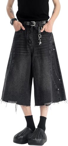 DOSLAVIDA Jean Shorts Men Baggy Jorts Casual Capri Denim Shorts Y2k Loose Long Jorts Vintage Fashion in Saudi Arabia