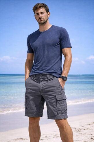 Mens Cargo Shorts Relaxed Fit Multi Pocket Utility Half Pants for Casual Outdoor Activities Travel Hiking in Kuwait