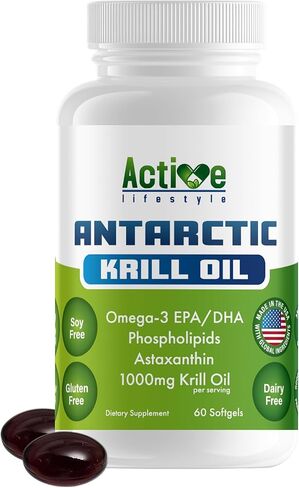 Antarctic Krill Oil 1000mg Supplement, Omega-3 EPA DHA with Astaxanthin & Phospholipids, High Absorption, No Fishy Aftertaste, Fish Oil Alternative, Non-GMO, Gluten, Soy & Dairy Free, 60 Softgels in Saudi Arabia