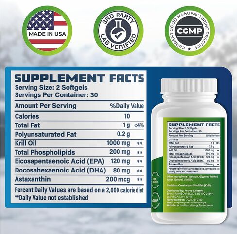 Antarctic Krill Oil 1000mg Supplement, Omega-3 EPA DHA with Astaxanthin & Phospholipids, High Absorption, No Fishy Aftertaste, Fish Oil Alternative, Non-GMO, Gluten, Soy & Dairy Free, 60 Softgels in Saudi Arabia
