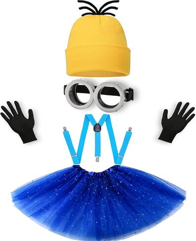 5PCS Womens Halloween Costume Adults Set,Goggles/Yellow Beanie/Sequins skirt/Suspenders/Gloves/Cosplay Accessories in Saudi Arabia