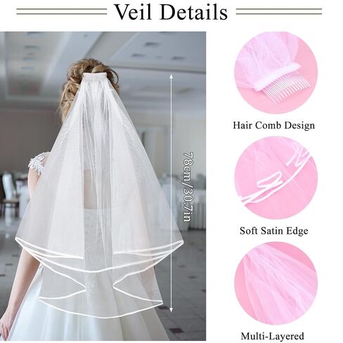 Ondder Wedding Tiara and Veil Set for Bride, Silver Bridal Crown with White Wedding Veil, Bridal Hair Accessories for Bachelorette Party Photography in Saudi Arabia