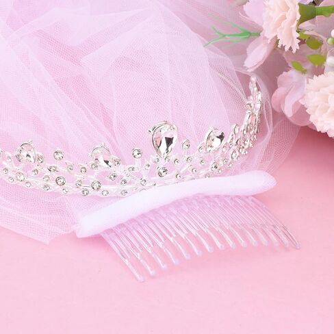 Ondder Wedding Tiara and Veil Set for Bride, Silver Bridal Crown with White Wedding Veil, Bridal Hair Accessories for Bachelorette Party Photography in Saudi Arabia