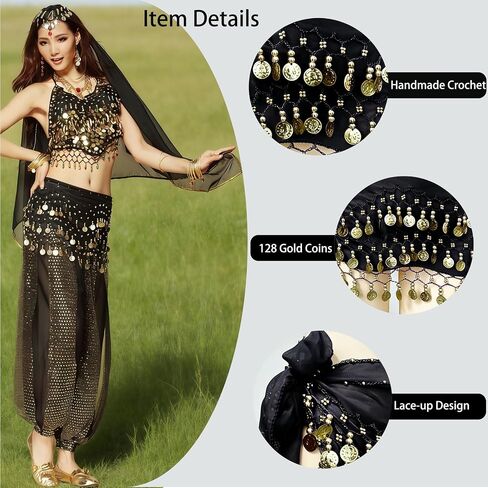 Wuchieal Set of 4 pcs Belly Dancer Outfit Sets, Chiffon Head Scarf,Belly Dance Hip Scarf, 10 Bobby Pins, 18 Metal Bracelets in Saudi Arabia