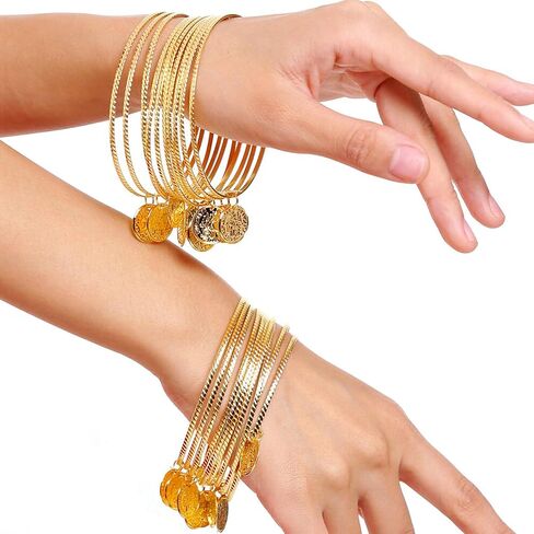 Wuchieal Set of 4 pcs Belly Dancer Outfit Sets, Chiffon Head Scarf,Belly Dance Hip Scarf, 10 Bobby Pins, 18 Metal Bracelets in Saudi Arabia