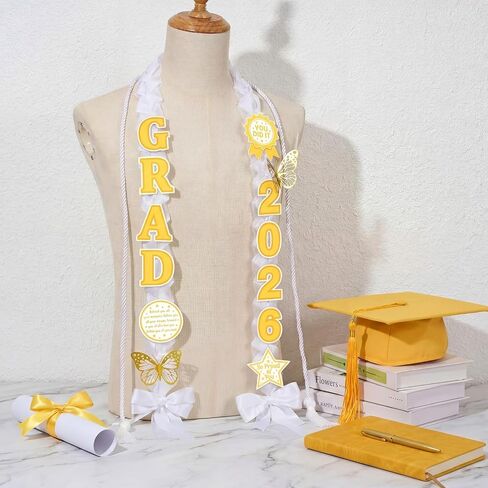 2026 Graduation Lei Set, Braided Graduation Ribbon Necklace Lei with Honor Cord Gold Butterfly Letter Bow Decoration DIY Kit for College High School Graduate Gift in Saudi Arabia