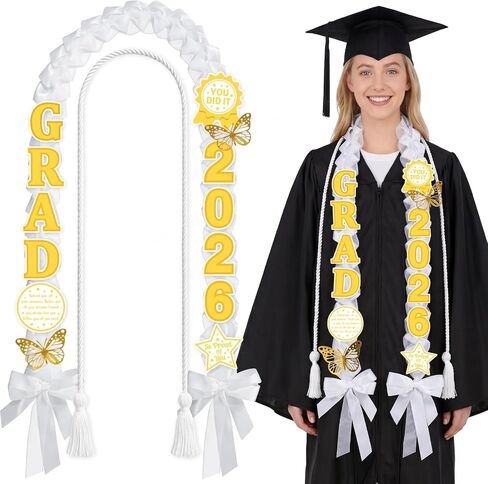 2026 Graduation Lei Set, Braided Graduation Ribbon Necklace Lei with Honor Cord Gold Butterfly Letter Bow Decoration DIY Kit for College High School Graduate Gift in Saudi Arabia