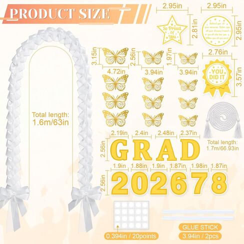 2026 Graduation Lei Set, Braided Graduation Ribbon Necklace Lei with Honor Cord Gold Butterfly Letter Bow Decoration DIY Kit for College High School Graduate Gift in Saudi Arabia
