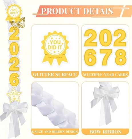 2026 Graduation Lei Set, Braided Graduation Ribbon Necklace Lei with Honor Cord Gold Butterfly Letter Bow Decoration DIY Kit for College High School Graduate Gift in Saudi Arabia