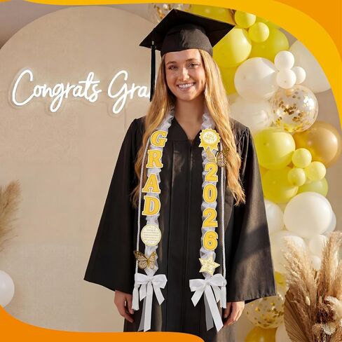 2026 Graduation Lei Set, Braided Graduation Ribbon Necklace Lei with Honor Cord Gold Butterfly Letter Bow Decoration DIY Kit for College High School Graduate Gift in Saudi Arabia