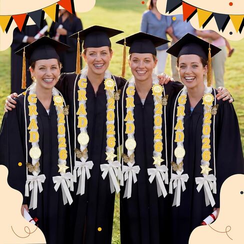 2026 Graduation Lei Set, Braided Graduation Ribbon Necklace Lei with Honor Cord Gold Butterfly Letter Bow Decoration DIY Kit for College High School Graduate Gift in Saudi Arabia