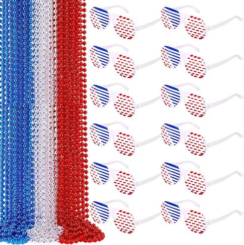 Huwena 36 Pcs 4th of July Patriotic Accessories, American Flag Sunglasses, Red White Blue Beads Necklace for USA Party Props in Saudi Arabia