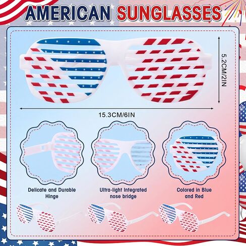 Huwena 36 Pcs 4th of July Patriotic Accessories, American Flag Sunglasses, Red White Blue Beads Necklace for USA Party Props in Saudi Arabia