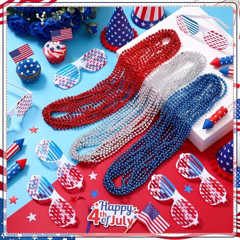 Huwena 36 Pcs 4th of July Patriotic Accessories, American Flag Sunglasses, Red White Blue Beads Necklace for USA Party Props in Saudi Arabia