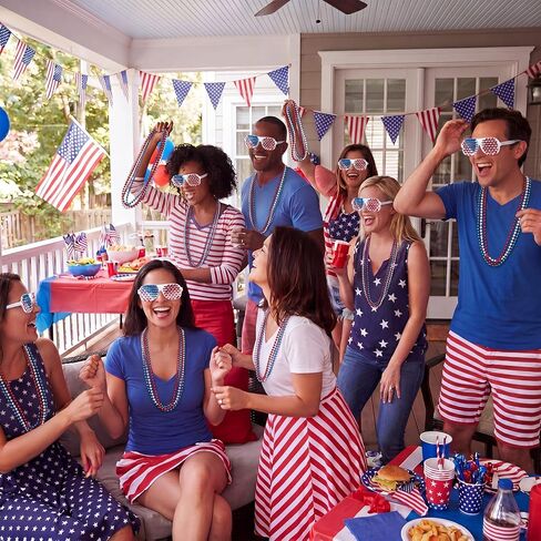Huwena 36 Pcs 4th of July Patriotic Accessories, American Flag Sunglasses, Red White Blue Beads Necklace for USA Party Props in Saudi Arabia