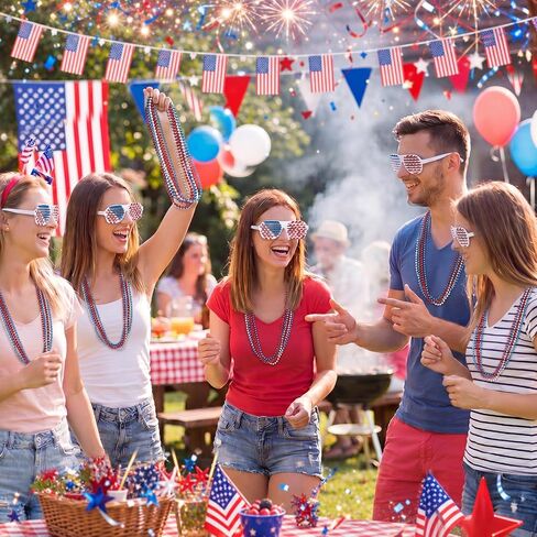 Huwena 36 Pcs 4th of July Patriotic Accessories, American Flag Sunglasses, Red White Blue Beads Necklace for USA Party Props in Saudi Arabia