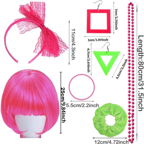 YAROMO 28Pcs 80s Costume Accessories for Women Include Wig Tutu Skirt Neon Shorts Slouch Socks Headband Necklace Bracelets Earrings Fanny Pack in Kuwait
