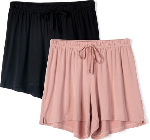 MOLISOHO Women's Comfort Boxer Shorts - Pajama Lounge & Sleep Shorts with Pockets, 2 Pack Red Casual Lightweight Drawstring in Saudi Arabia