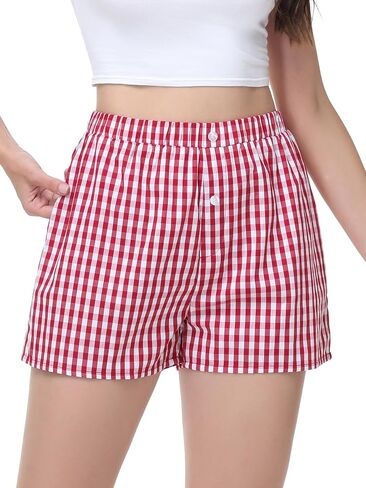 100% Cotton Women's Boxer Style Plaid Pajama Shorts Elastic Waisted Gingham Lounge Bottoms(S-XXL) in Kuwait