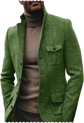 Mens Herringbone Tweed Blazer Business Casual Sport Coat Wool Blend Jacket for Wedding in Saudi Arabia