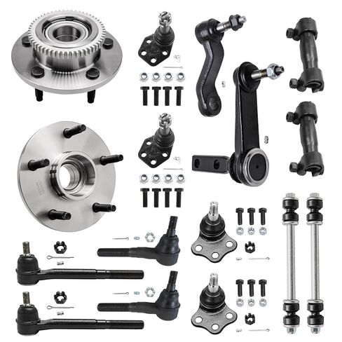 Detroit Axle - Front 16pc Suspension Kit for 2WD 2000-2001 Dodge Ram 1500, 2 Wheel Bearing Hubs 4 Ball Joints 4 Tie Rods 2 Sway Bars 1 Pitman Arm 2 Sleeves 1 Idler Arm Replacement in Saudi Arabia