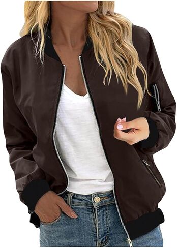 Bomber Jackets for Women Casual Zipper Lightweight Long Sleeve Shacket Trendy Sleeve Pocket Outerwear Coats in Saudi Arabia