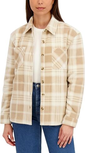 HFX Women's Plaid Fleece Jacket– Button Down, Bonded Plush Sherpa Lined Shirt Jacket, Cozy Fit, Soft Hand Pockets in Saudi Arabia