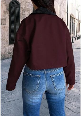 YouSexy Women's Cropped Bomber Jackets Long Sleeve Casual Zipper Up Coat Outerwear in Saudi Arabia