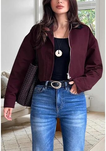 YouSexy Women's Cropped Bomber Jackets Long Sleeve Casual Zipper Up Coat Outerwear in Saudi Arabia