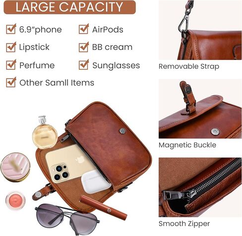 HESHE Leather Small Crossbody Bags for Women Satchel Purses Mini Shoulder Handbags with 2 Adjustable Strap Travel Hobo Purse in Saudi Arabia