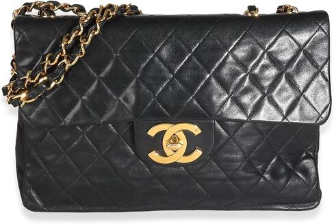 CHANEL Pre-Loved Vintage 24K Black Quilted Lambskin Maxi XL Flap Bag, Black in Saudi Arabia