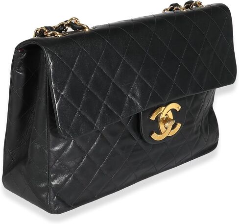 CHANEL Pre-Loved Vintage 24K Black Quilted Lambskin Maxi XL Flap Bag, Black in Saudi Arabia