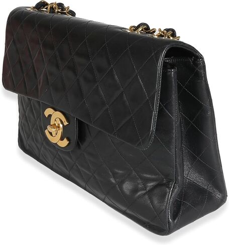 CHANEL Pre-Loved Vintage 24K Black Quilted Lambskin Maxi XL Flap Bag, Black in Saudi Arabia
