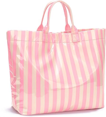 Women’s Waterproof PVC Tote Bag for Women, Large Stripe Plastic Top Handle Oversize Hobo Bag for Travel Work Shopper in Saudi Arabia